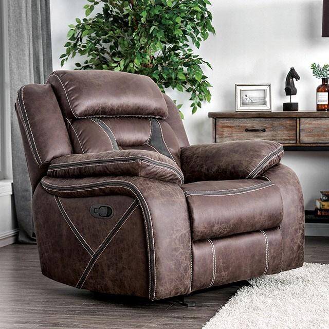  Furniture of America Flint Leather Look Recliner CM6565-CH IMAGE 1