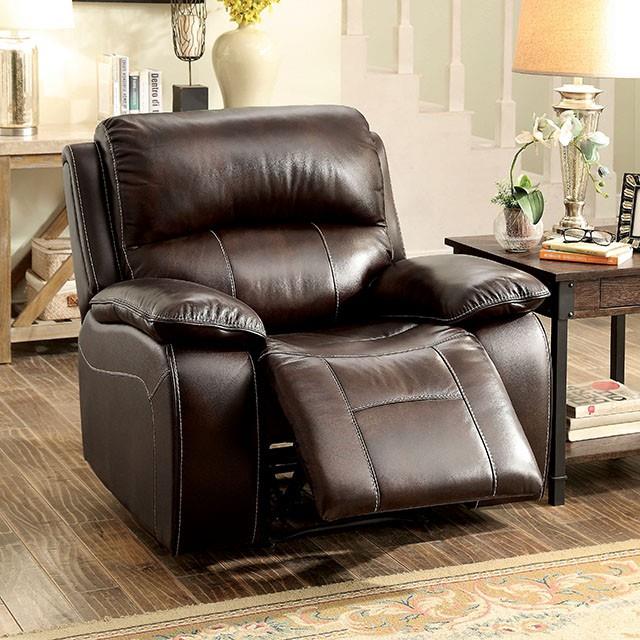  Furniture of America Ruth Leather Match Recliner CM6783BR-CH IMAGE 1