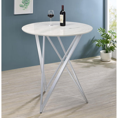 Coaster Furniture Bexter 183526 Round 35-inch Faux Marble Bistro Bar Table - Chrome IMAGE 4