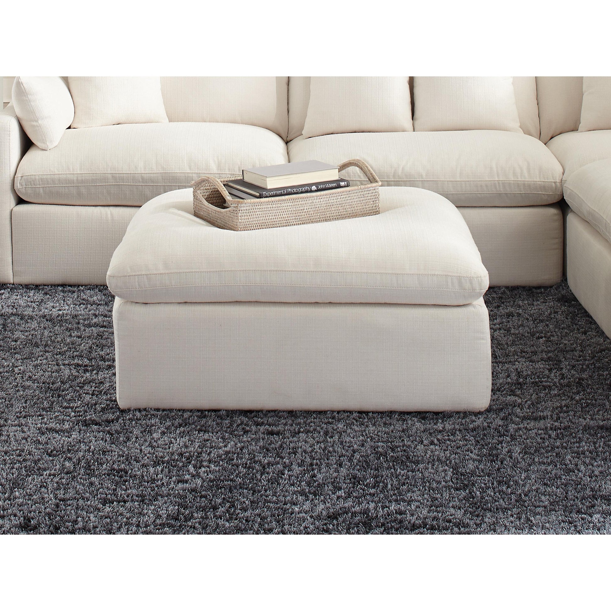 Coaster Furniture Hobson 551453 Square Upholstered Ottoman - Ivory IMAGE 5