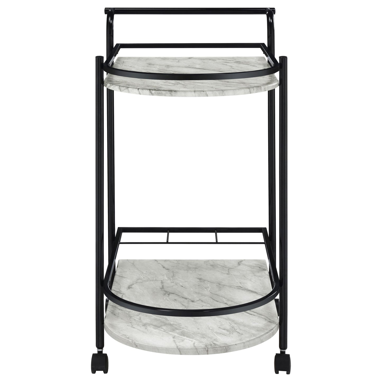 Coaster Furniture Desiree 181376 2-tier Faux Marble Shelf Metal Bar Cart - Black IMAGE 2