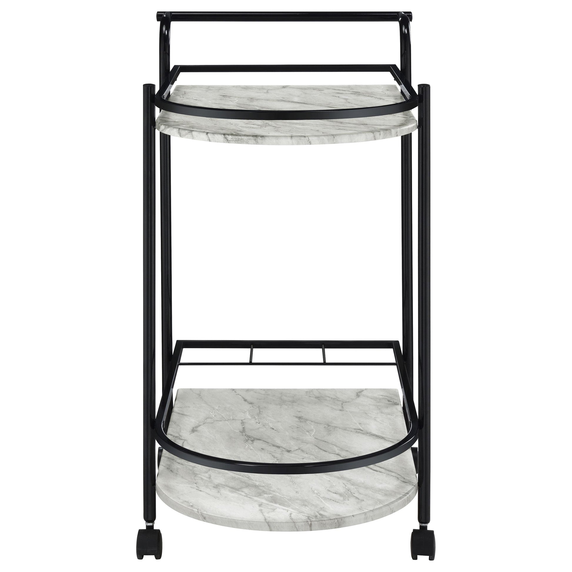 Coaster Furniture Desiree 181376 2-tier Faux Marble Shelf Metal Bar Cart - Black IMAGE 2