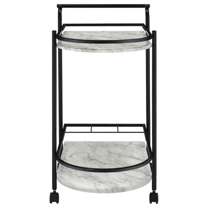Coaster Furniture Desiree 181376 2-tier Faux Marble Shelf Metal Bar Cart - Black IMAGE 2