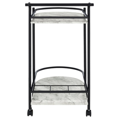 Coaster Furniture Desiree 181376 2-tier Faux Marble Shelf Metal Bar Cart - Black IMAGE 6