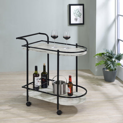 Coaster Furniture Desiree 181376 2-tier Faux Marble Shelf Metal Bar Cart - Black IMAGE 9