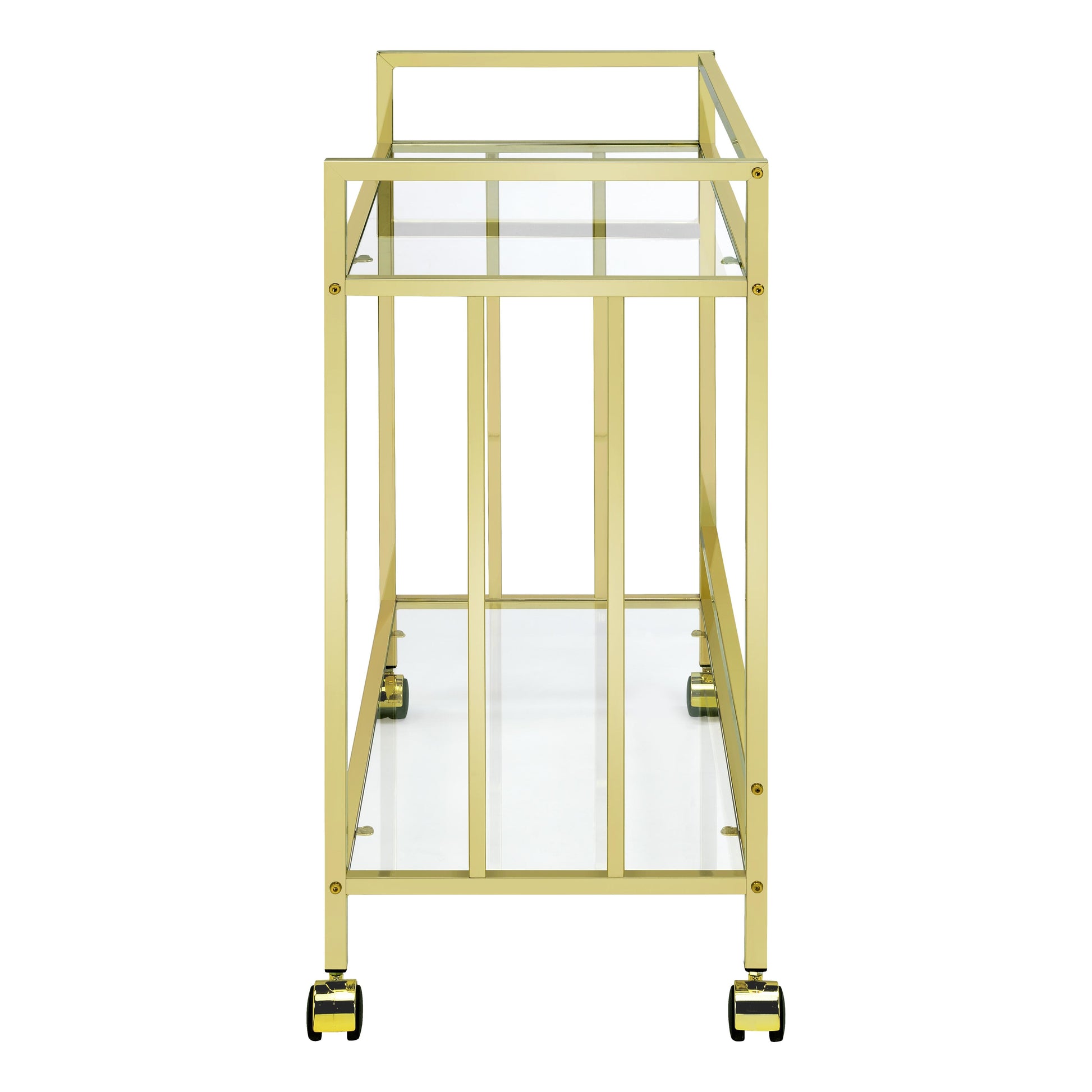 Coaster Furniture Cara 181381 2-tier Rectangular Glass Shelf Metal Bar Cart - Brass IMAGE 3