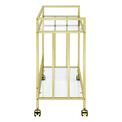 Coaster Furniture Cara 181381 2-tier Rectangular Glass Shelf Metal Bar Cart - Brass IMAGE 5