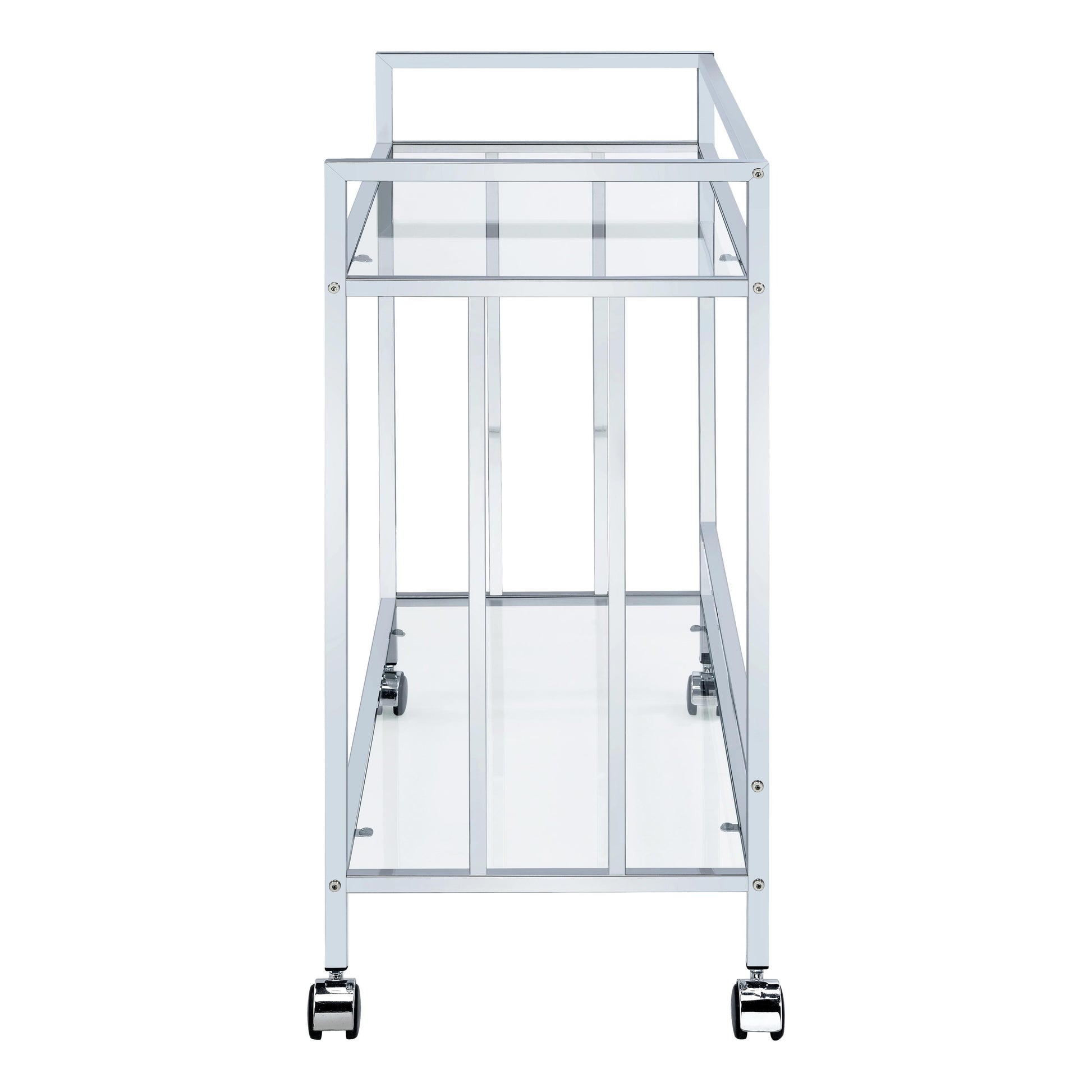 Coaster Furniture Cara 181382 2-tier Rectangular Glass Shelf Metal Bar Cart - Chrome IMAGE 3
