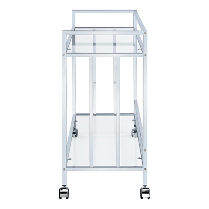 Coaster Furniture Cara 181382 2-tier Rectangular Glass Shelf Metal Bar Cart - Chrome IMAGE 3