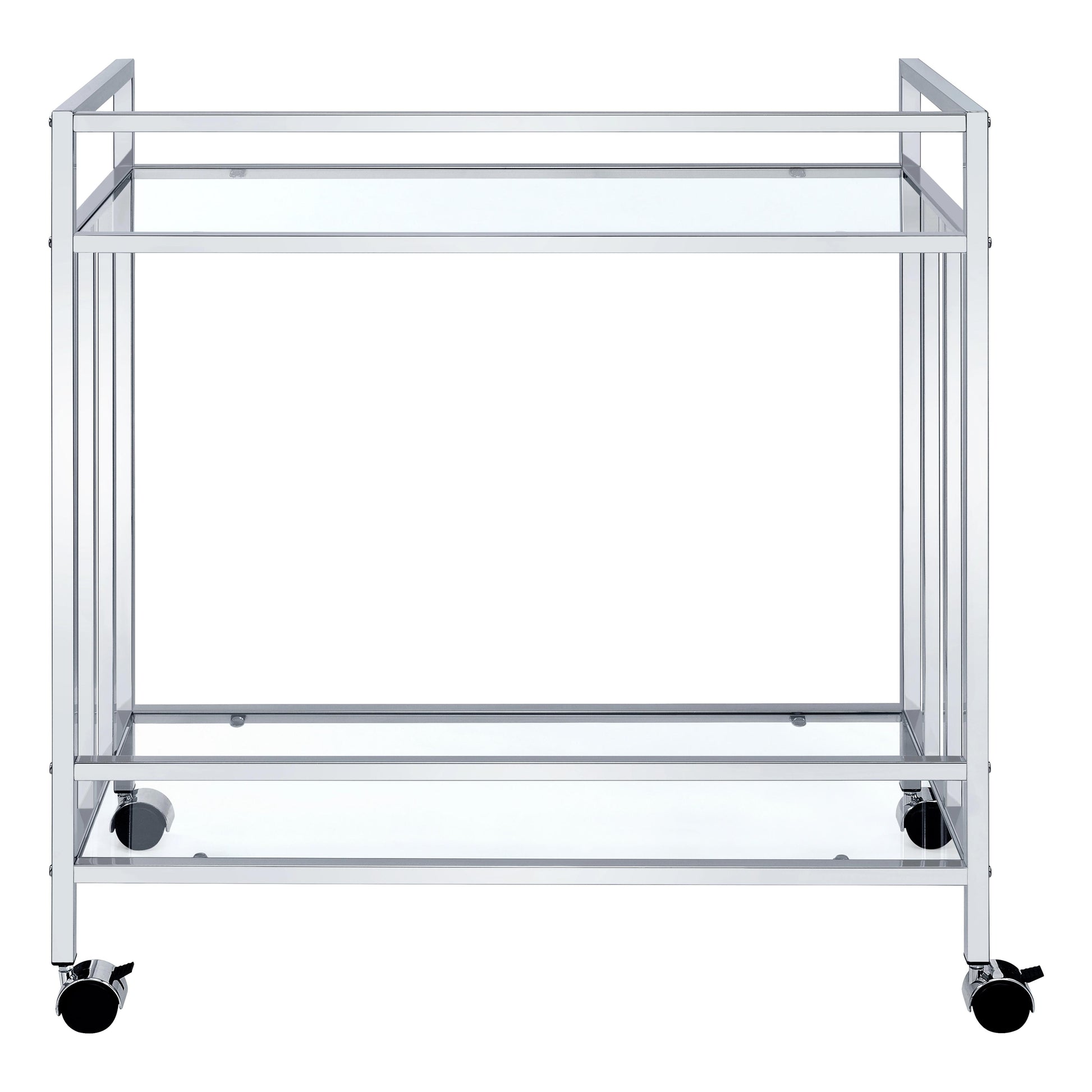 Coaster Furniture Cara 181382 2-tier Rectangular Glass Shelf Metal Bar Cart - Chrome IMAGE 4