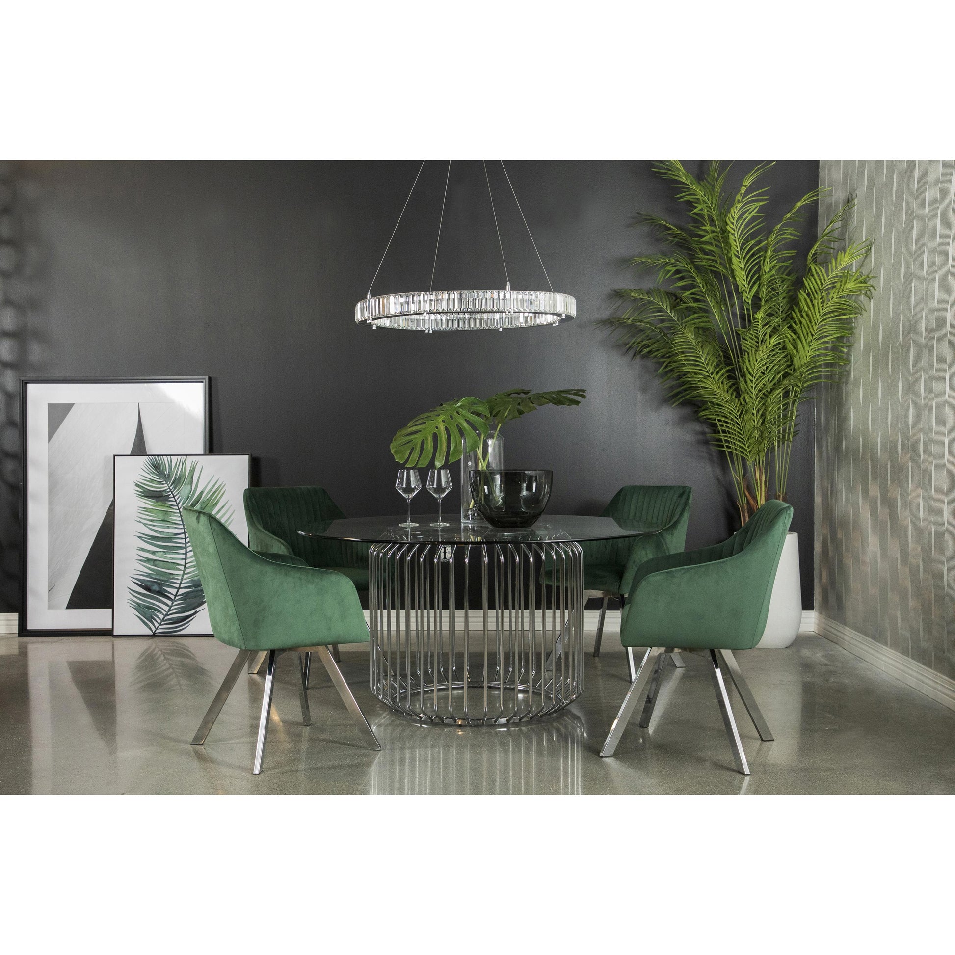  Coaster Furniture Veena 193430BG Round 60-inch Glass Top Metal Dining Table - Chrome IMAGE 2