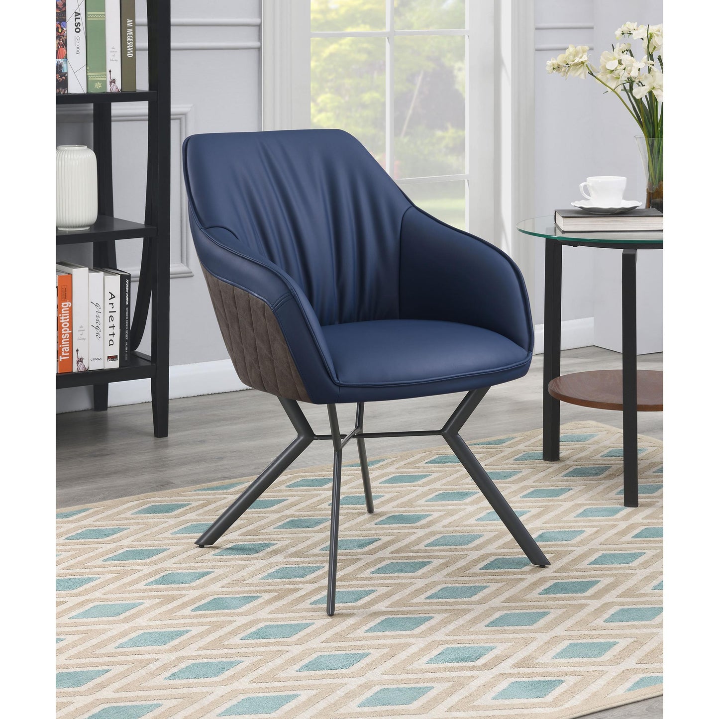 Coaster Furniture Mayer 193722 Upholstered Dining Arm Chair - Blue and Brown IMAGE 8