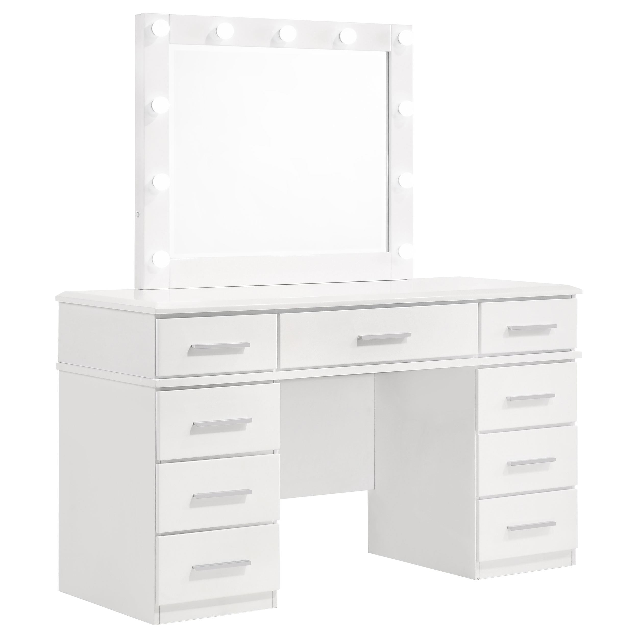 Coaster Furniture Felicity 203507 9-Drawer Vanity Table Lighted Mirror - Glossy White IMAGE 1