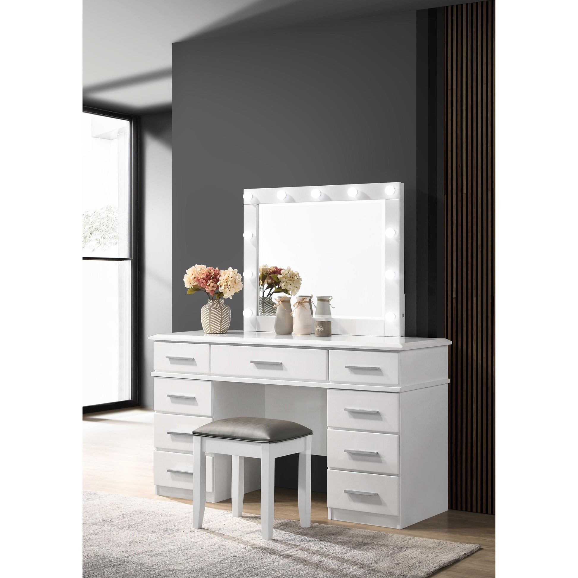 Coaster Furniture Felicity 203507STL Upholstered Vanity Stool - Metallic and Glossy White IMAGE 2