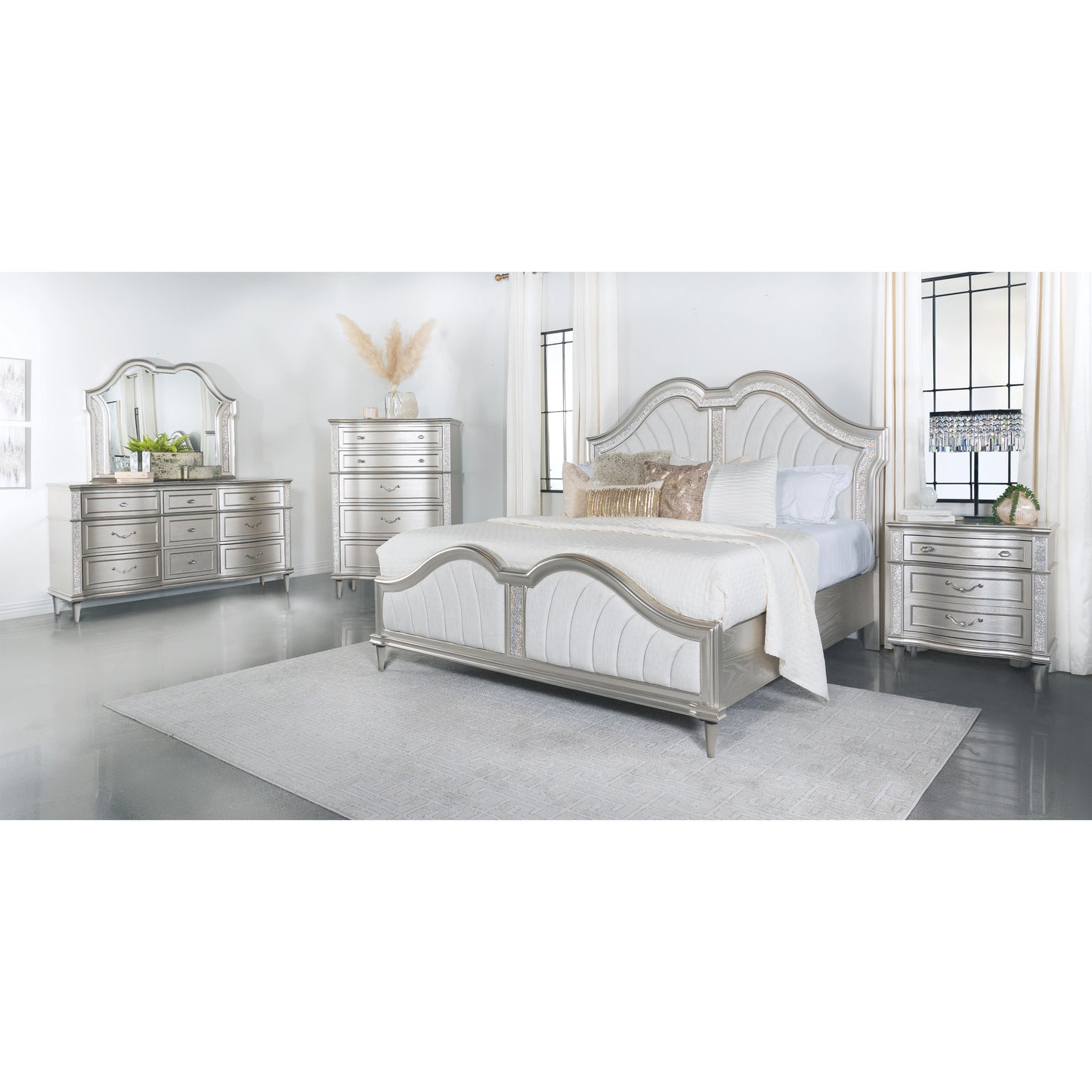 Coaster Furniture Evangeline 223391KE Wood Eastern King LED Panel Bed - Silver Oak IMAGE 2