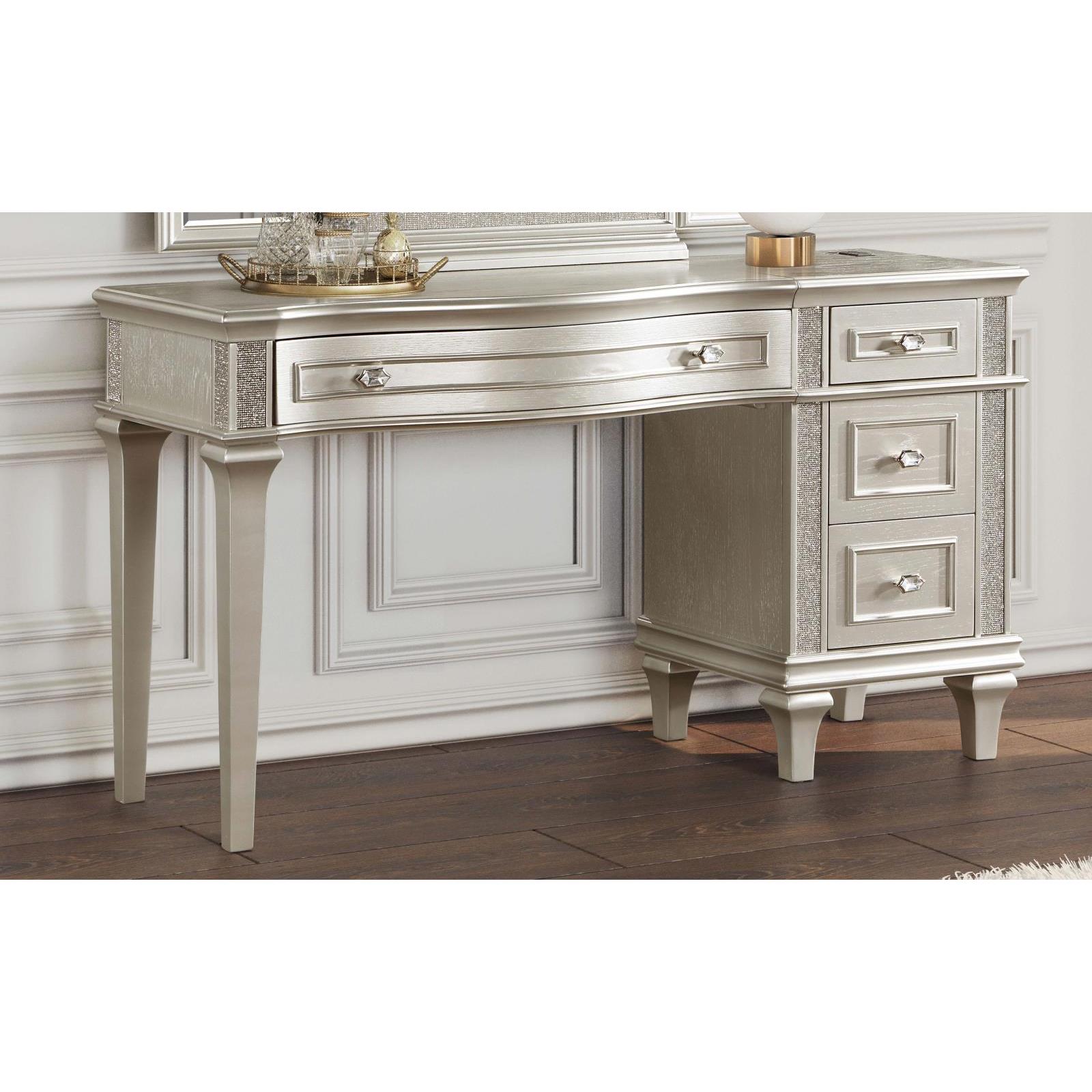  Coaster Furniture Evangeline 223397 4-Drawer Vanity Desk Makeup Table - Silver Oak IMAGE 2