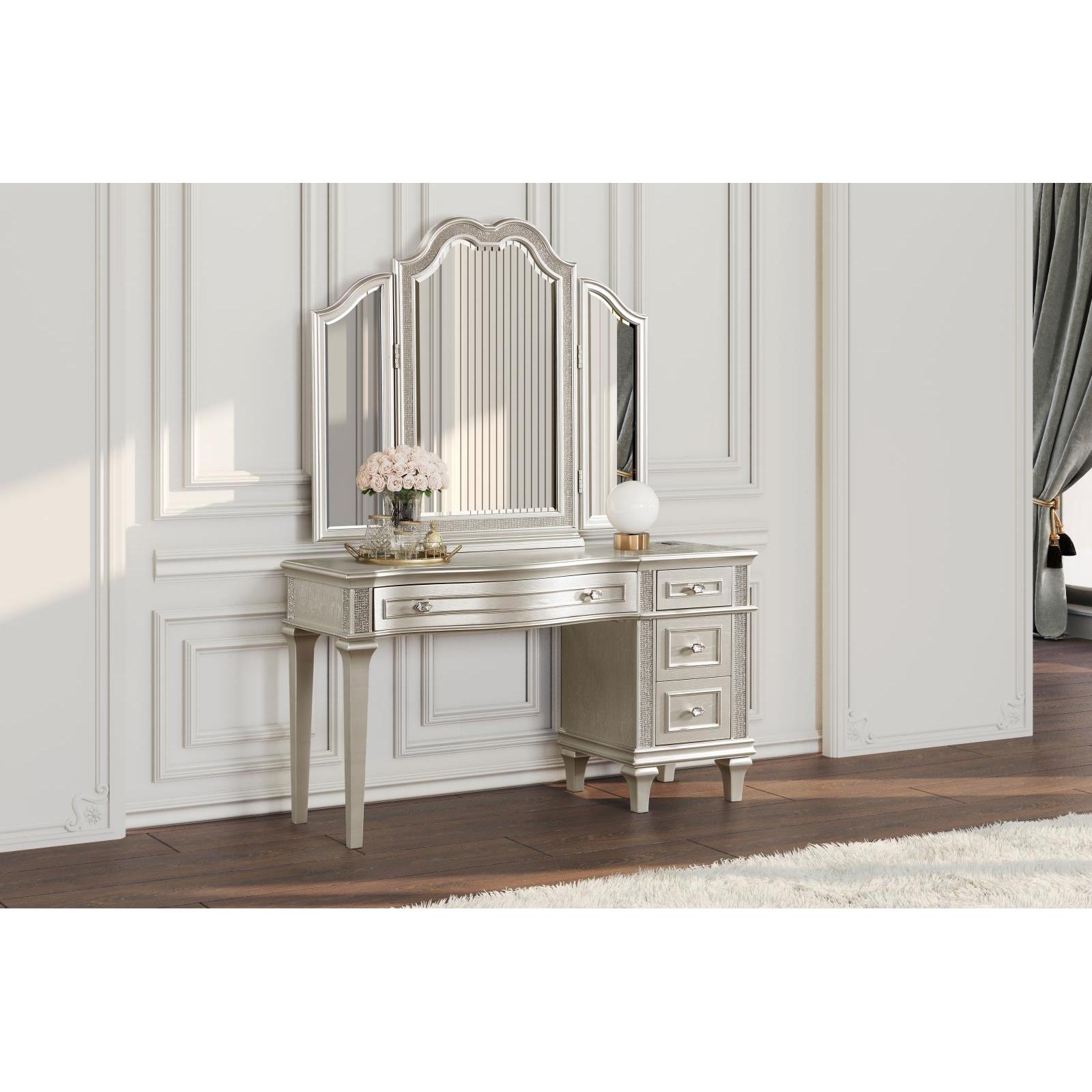  Coaster Furniture Evangeline 223397 4-Drawer Vanity Desk Makeup Table - Silver Oak IMAGE 6