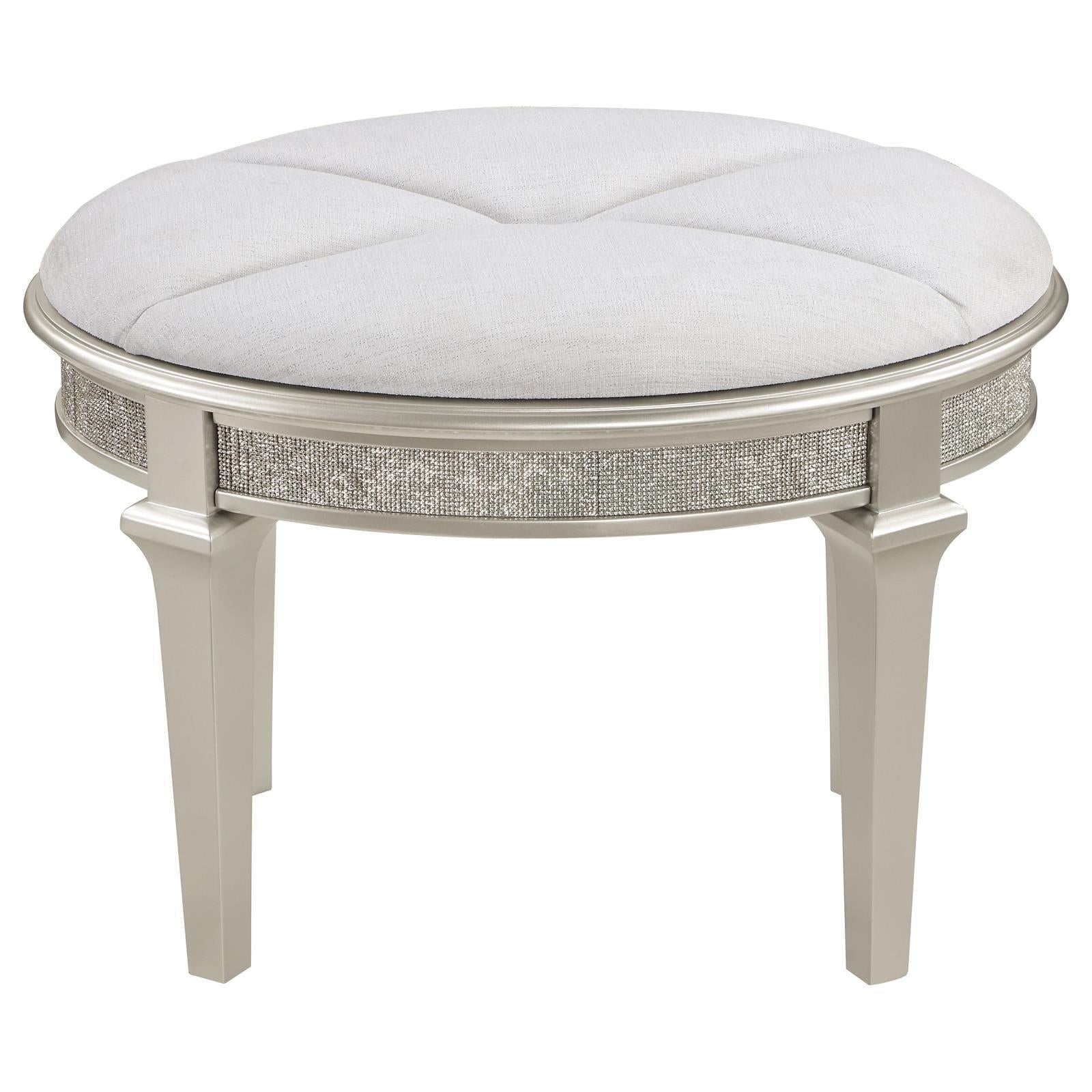 Coaster Furniture Evangeline 223399 Upholstered Oval Vanity Stool - Silver and Ivory IMAGE 3