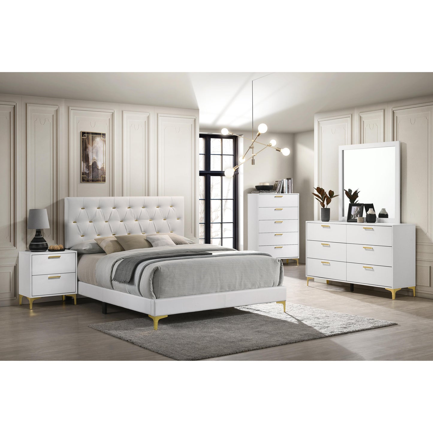  Coaster Furniture Kendall 224401KW Upholstered California King Panel Bed - White IMAGE 2