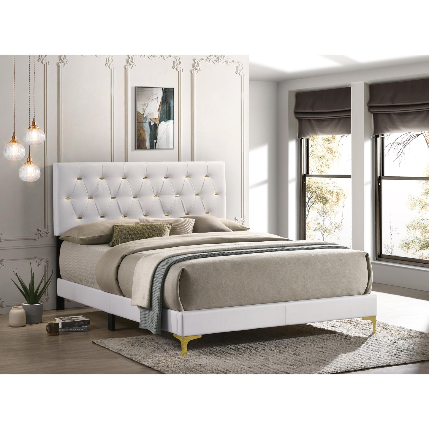 Coaster Furniture Kendall 224401Q Upholstered Queen Panel Bed - White IMAGE 5