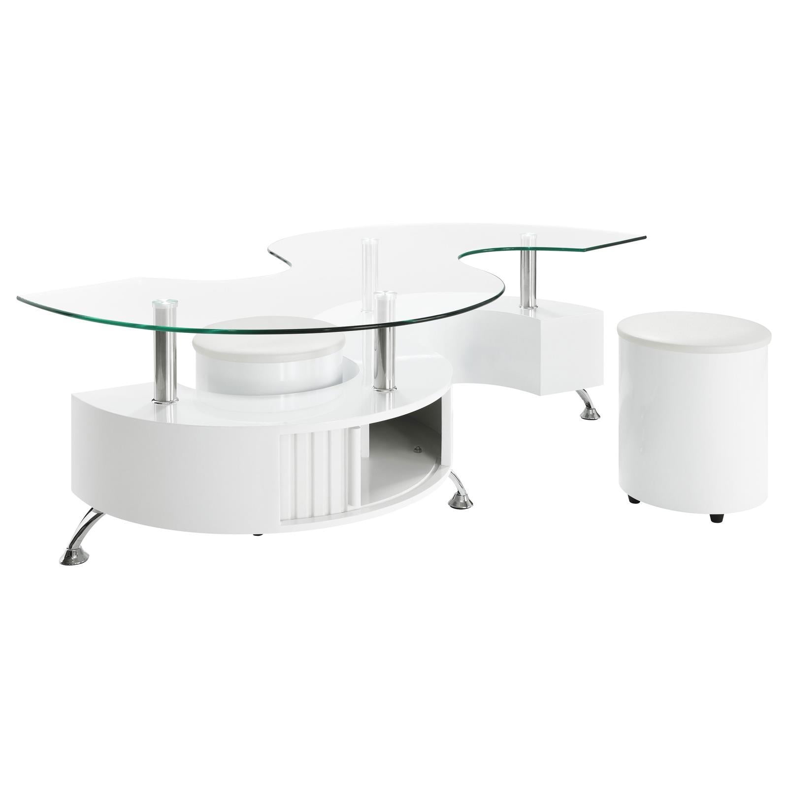  Coaster Furniture Buckley 703400 3-piece Coffee Table and Stools Set - White High Gloss IMAGE 1