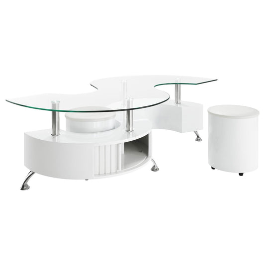  Coaster Furniture Buckley 703400 3-piece Coffee Table and Stools Set - White High Gloss IMAGE 1