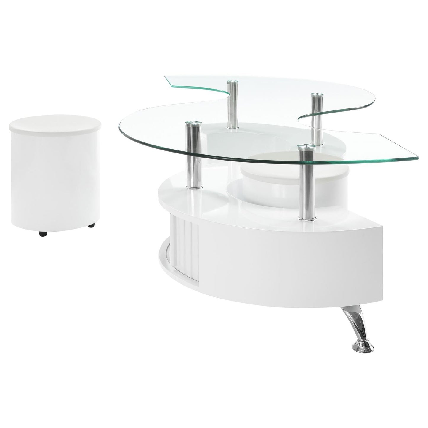  Coaster Furniture Buckley 703400 3-piece Coffee Table and Stools Set - White High Gloss IMAGE 4