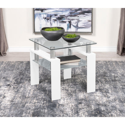 Coaster Furniture Dyer 703437 1-shelf Square Glass Top Side End Table - White IMAGE 4