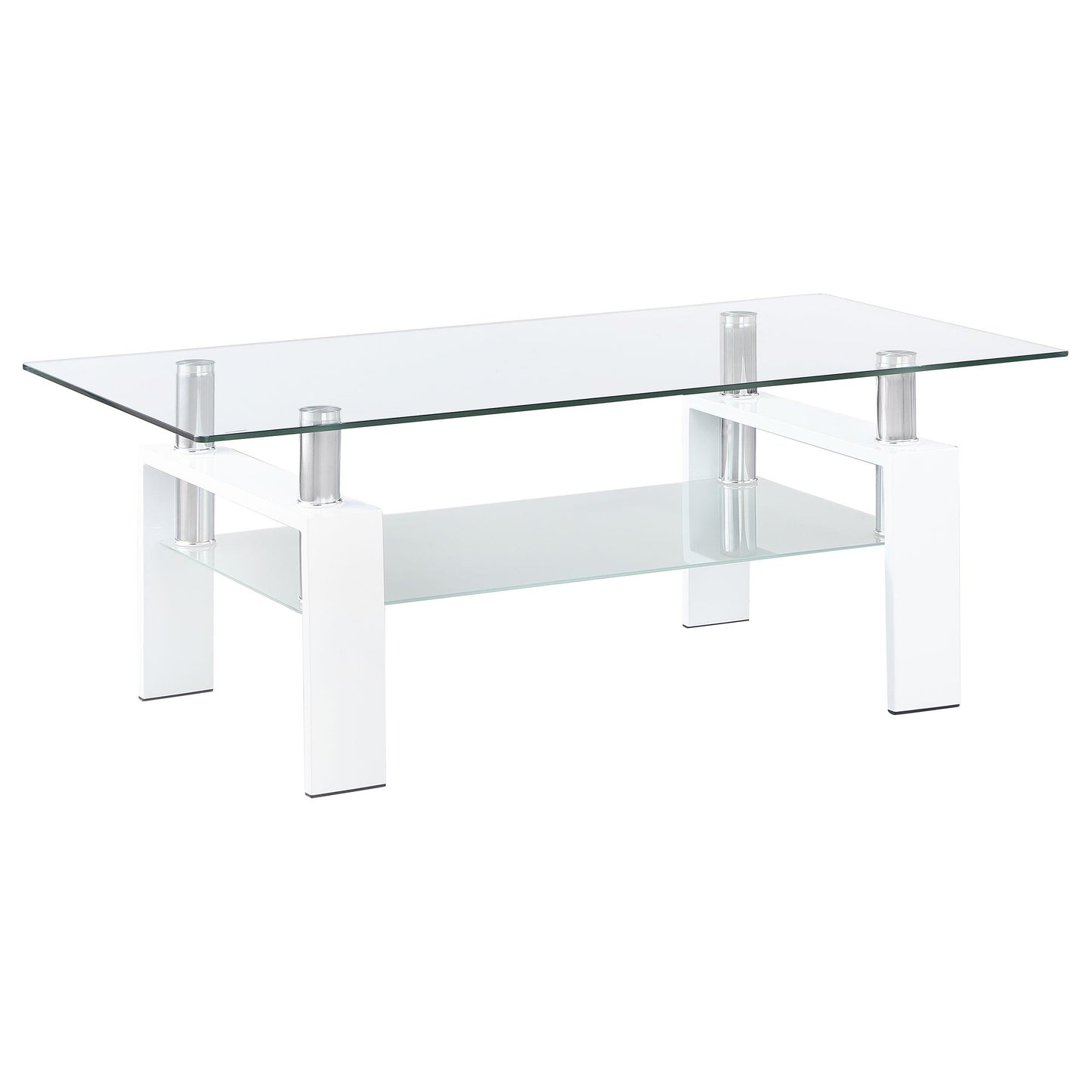  Coaster Furniture Dyer 703438 1-shelf Rectangular Glass Top Coffee Table - White IMAGE 1