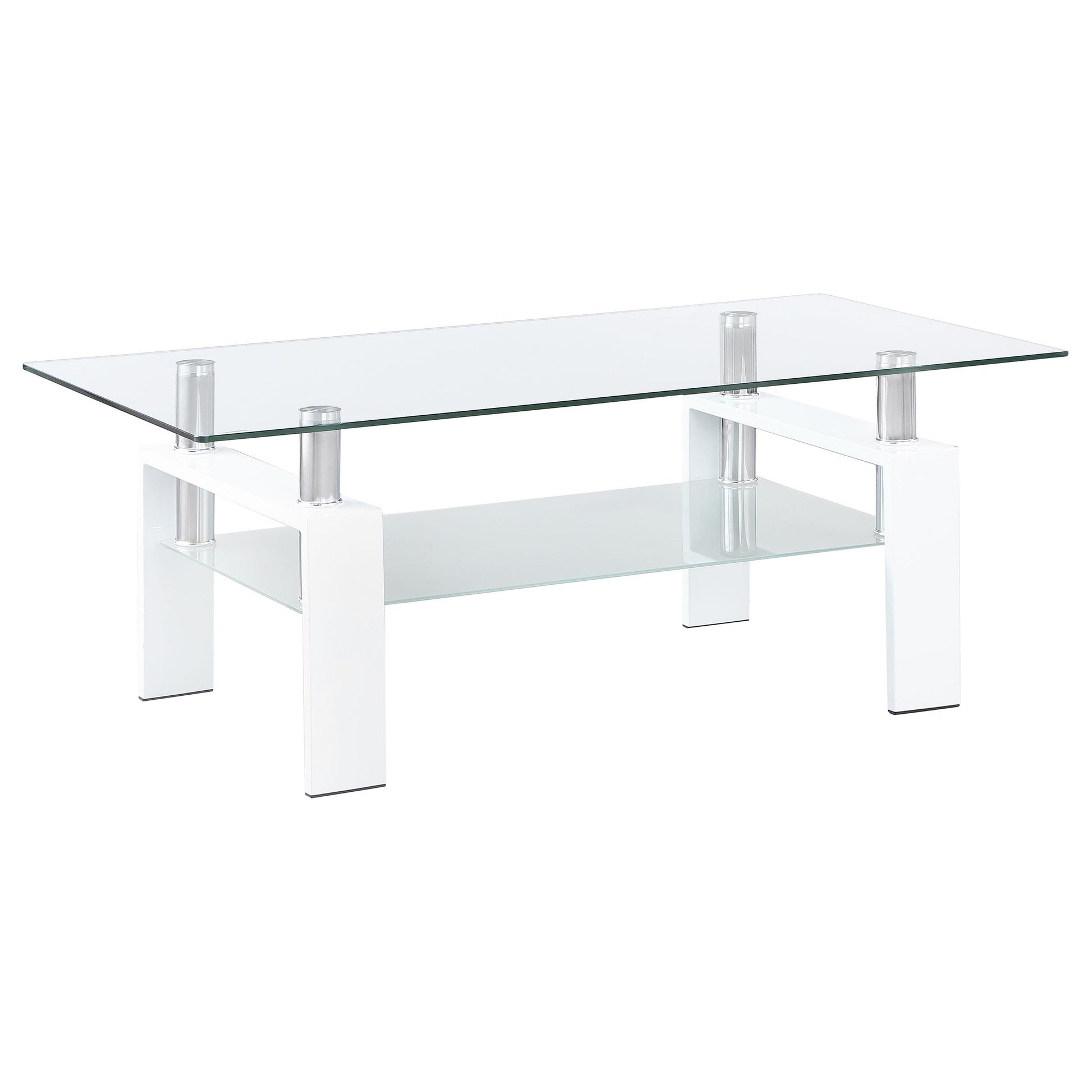  Coaster Furniture Dyer 703438 1-shelf Rectangular Glass Top Coffee Table - White IMAGE 1