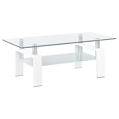 Coaster Furniture Dyer 703438 1-shelf Rectangular Glass Top Coffee Table - White IMAGE 1