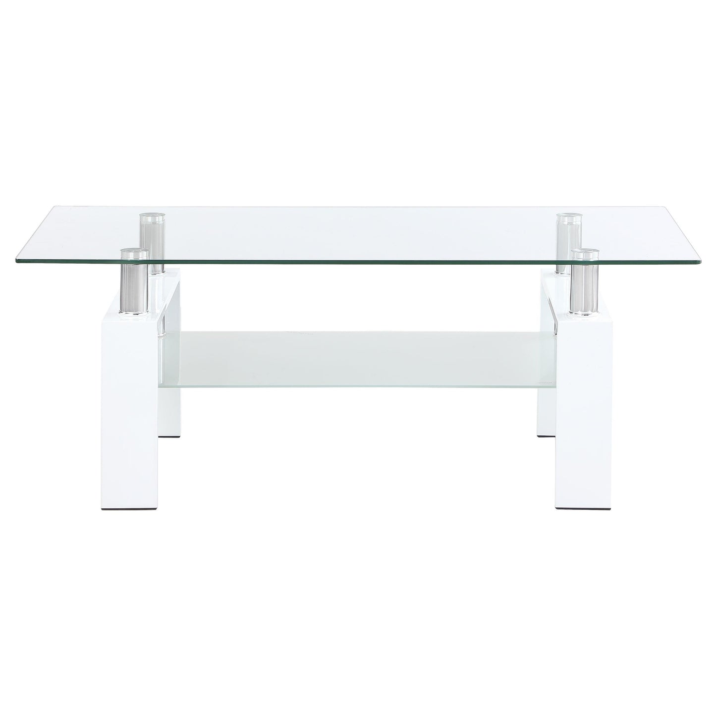  Coaster Furniture Dyer 703438 1-shelf Rectangular Glass Top Coffee Table - White IMAGE 2