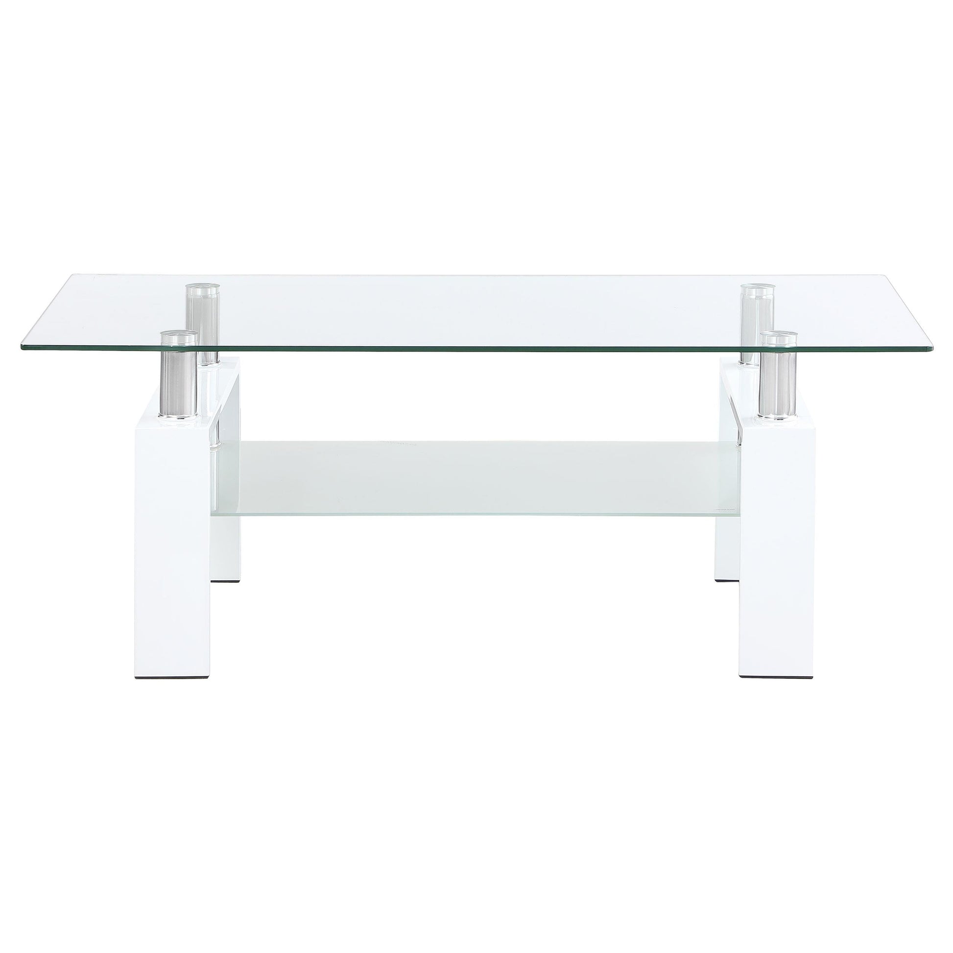  Coaster Furniture Dyer 703438 1-shelf Rectangular Glass Top Coffee Table - White IMAGE 2