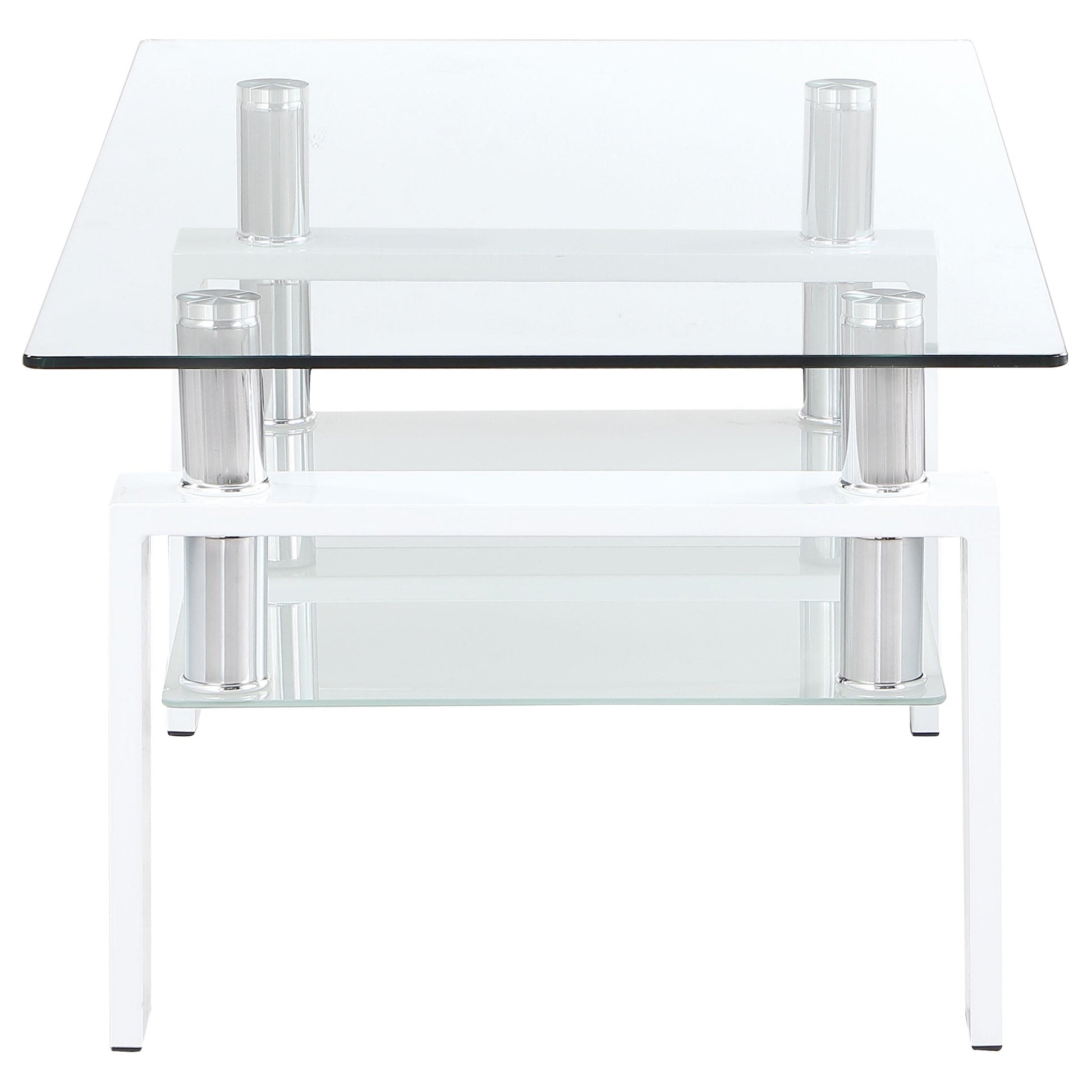  Coaster Furniture Dyer 703438 1-shelf Rectangular Glass Top Coffee Table - White IMAGE 3