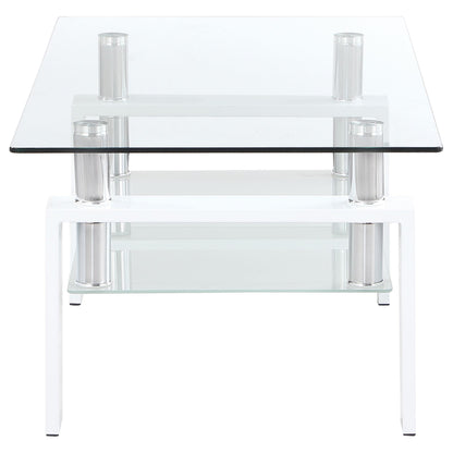  Coaster Furniture Dyer 703438 1-shelf Rectangular Glass Top Coffee Table - White IMAGE 3