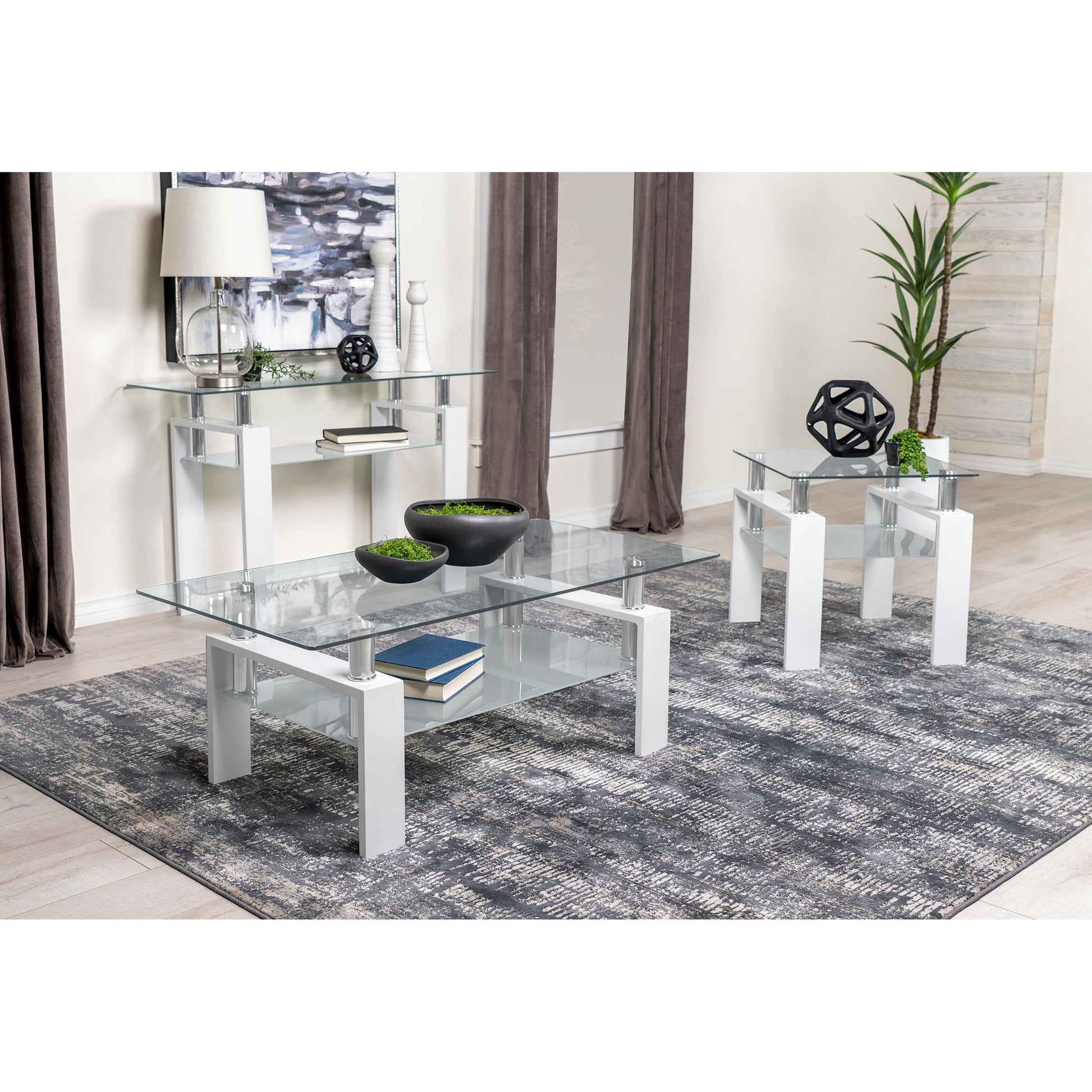  Coaster Furniture Dyer 703438 1-shelf Rectangular Glass Top Coffee Table - White IMAGE 6