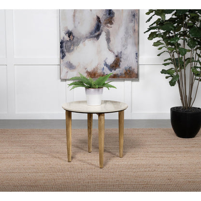 Coaster Furniture Aldis 703717 Round Marble Top Side End Table - White and Natural IMAGE 3