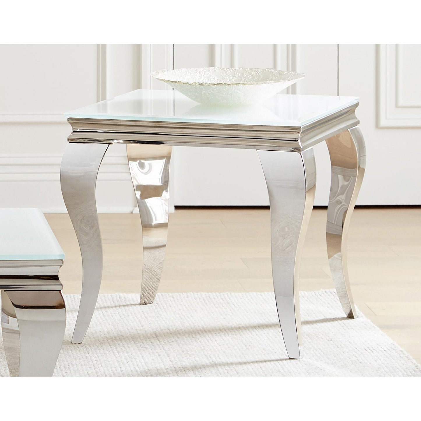 Coaster Furniture Carone 707767 Square Glass Top End Side Table - White and Chrome IMAGE 2