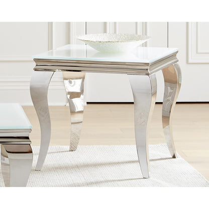 Coaster Furniture Carone 707767 Square Glass Top End Side Table - White and Chrome IMAGE 2