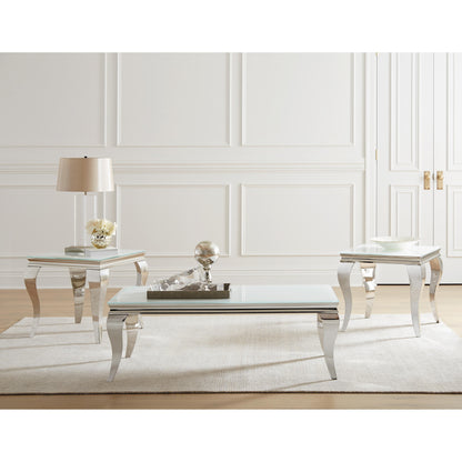 Coaster Furniture Carone 707767 Square Glass Top End Side Table - White and Chrome IMAGE 3