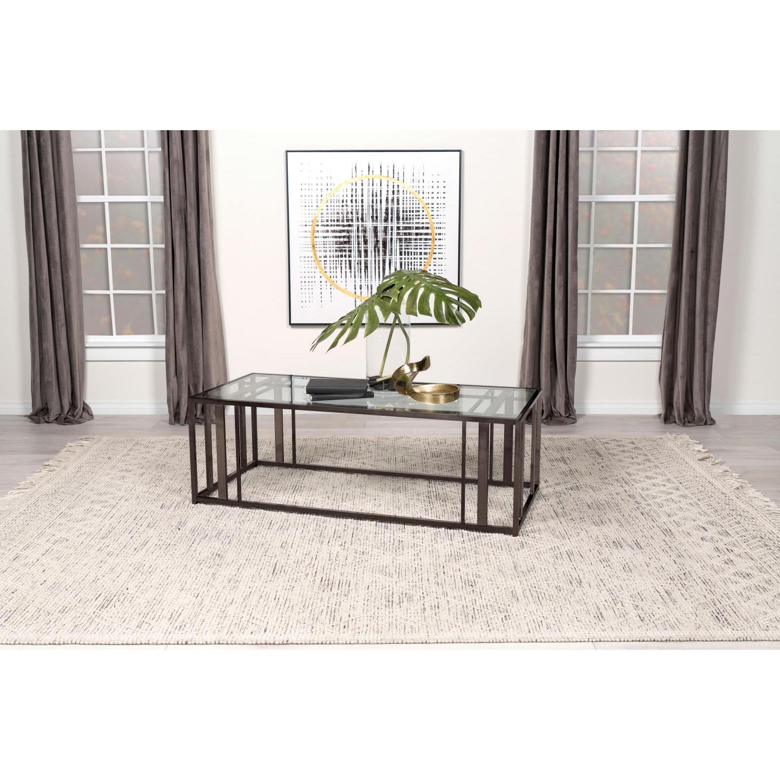 Coaster Furniture Adri 708358 Rectangular Glass Top Coffee Table - Black Nickel IMAGE 2