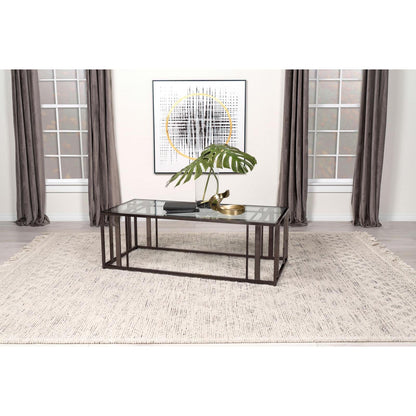 Coaster Furniture Adri 708358 Rectangular Glass Top Coffee Table - Black Nickel IMAGE 2
