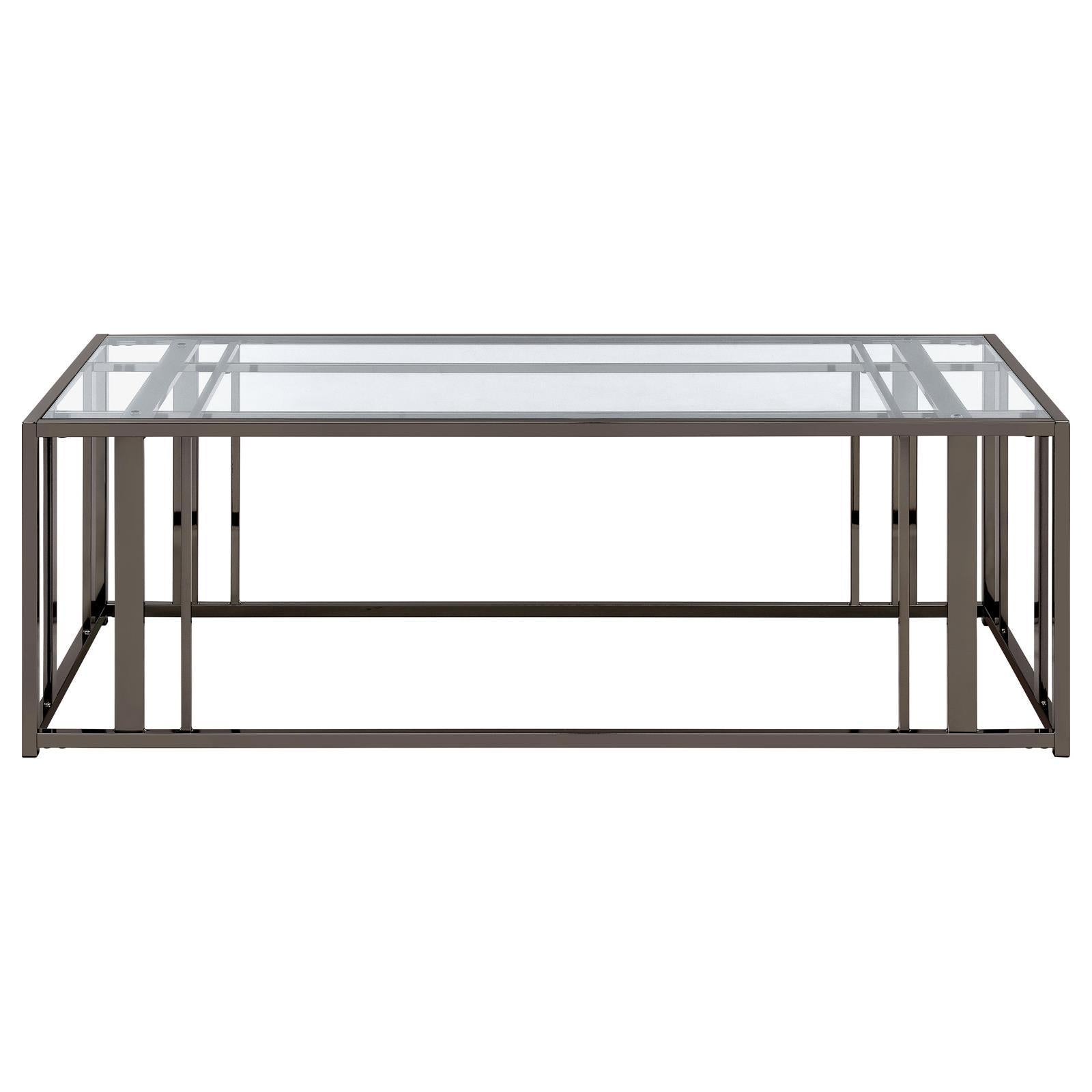 Coaster Furniture Adri 708358 Rectangular Glass Top Coffee Table - Black Nickel IMAGE 3