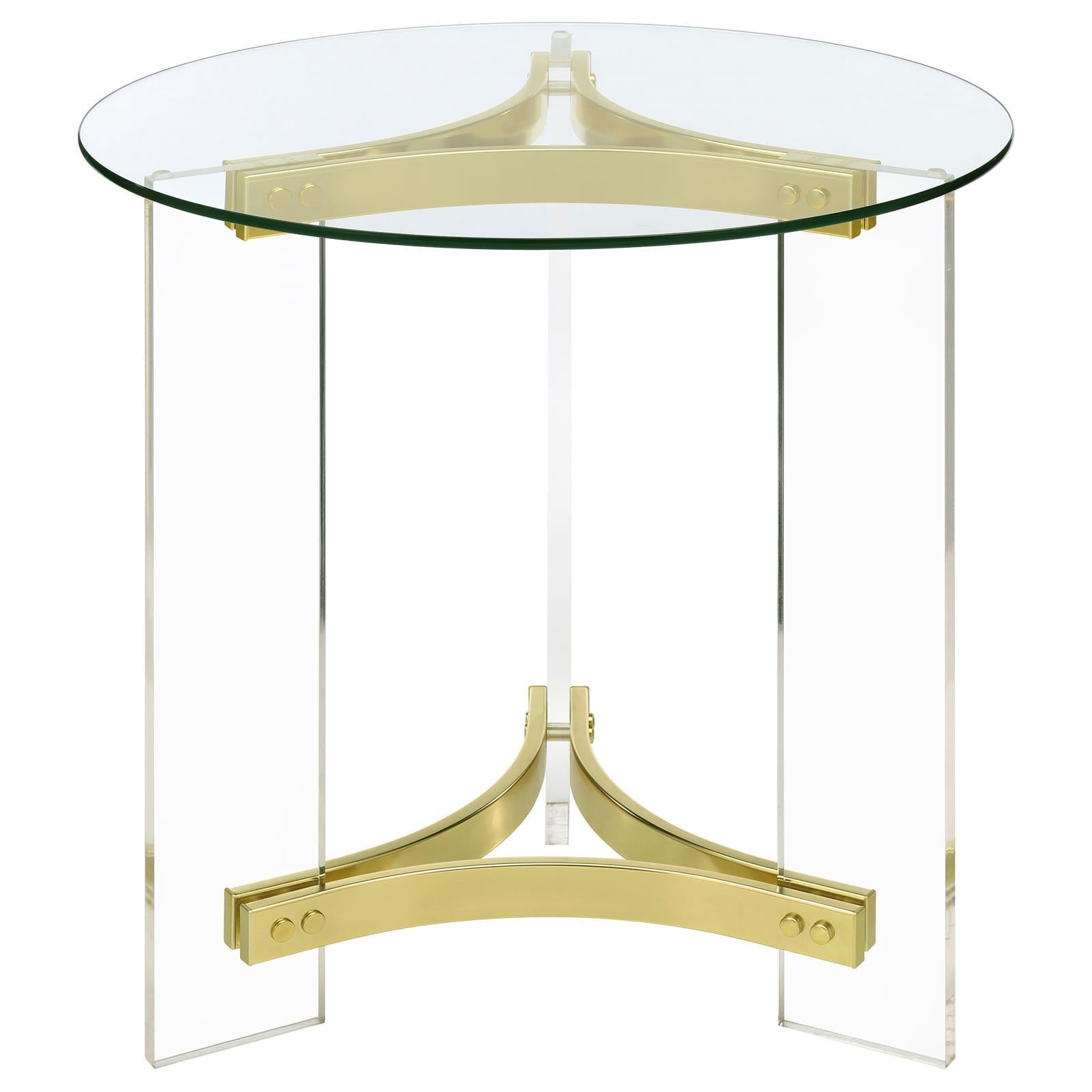 Coaster Furniture Janessa 710067 Round Glass Top Acrylic Leg End Table - Matte Brass IMAGE 3