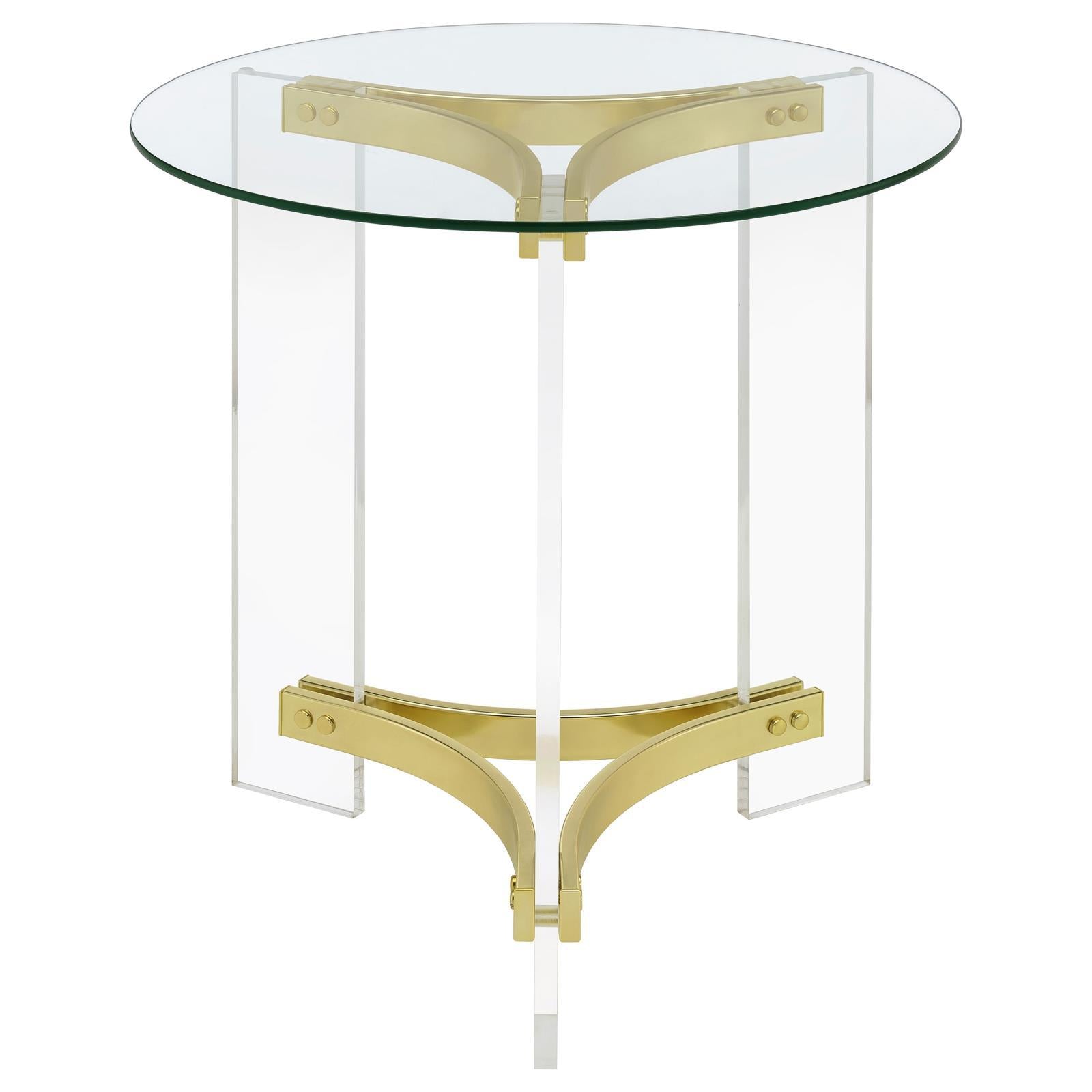 Coaster Furniture Janessa 710067 Round Glass Top Acrylic Leg End Table - Matte Brass IMAGE 6