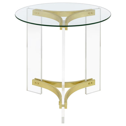 Coaster Furniture Janessa 710067 Round Glass Top Acrylic Leg End Table - Matte Brass IMAGE 6