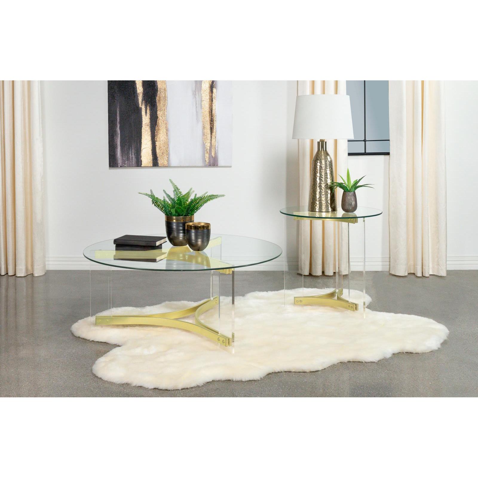Coaster Furniture Janessa 710068 Round Glass Top Acrylic Leg Coffee Table - Matte Brass IMAGE 2