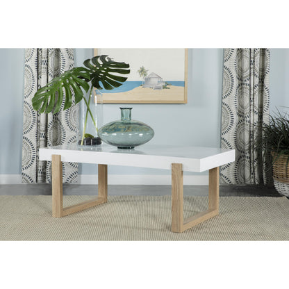 Coaster Furniture Pala 753398 Rectangular Coffee Table - White High Gloss and Natural IMAGE 5