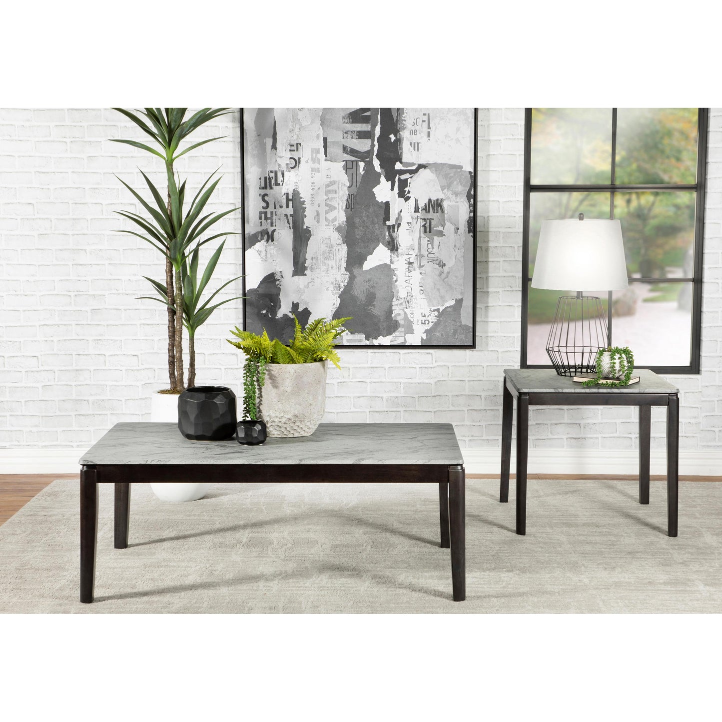 Coaster Furniture Mozzi 753517 Square Faux Marble Side End Table - Grey and Black IMAGE 2