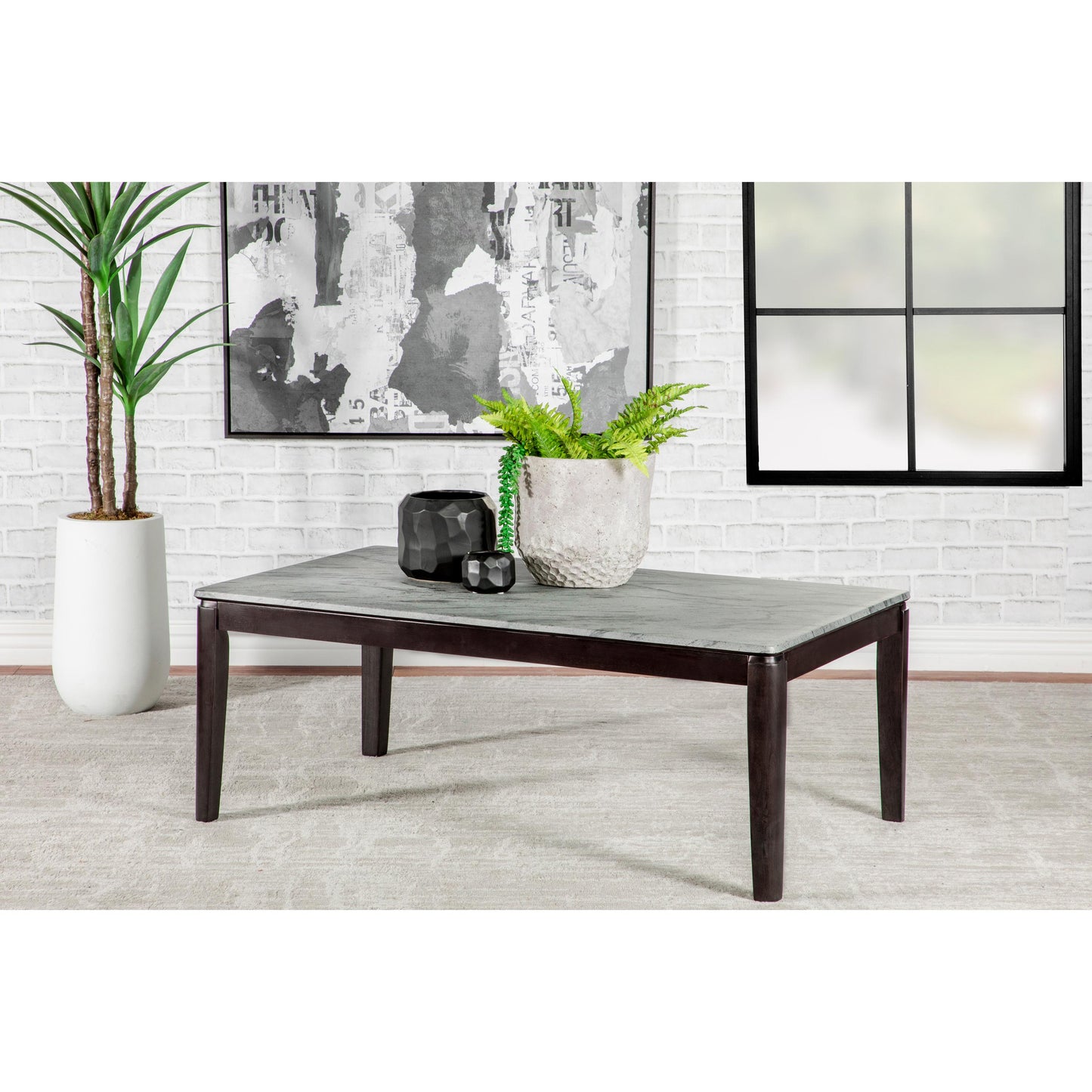 Coaster Furniture Mozzi 753518 Rectangular Faux Marble Coffee Table - Grey and Black IMAGE 6